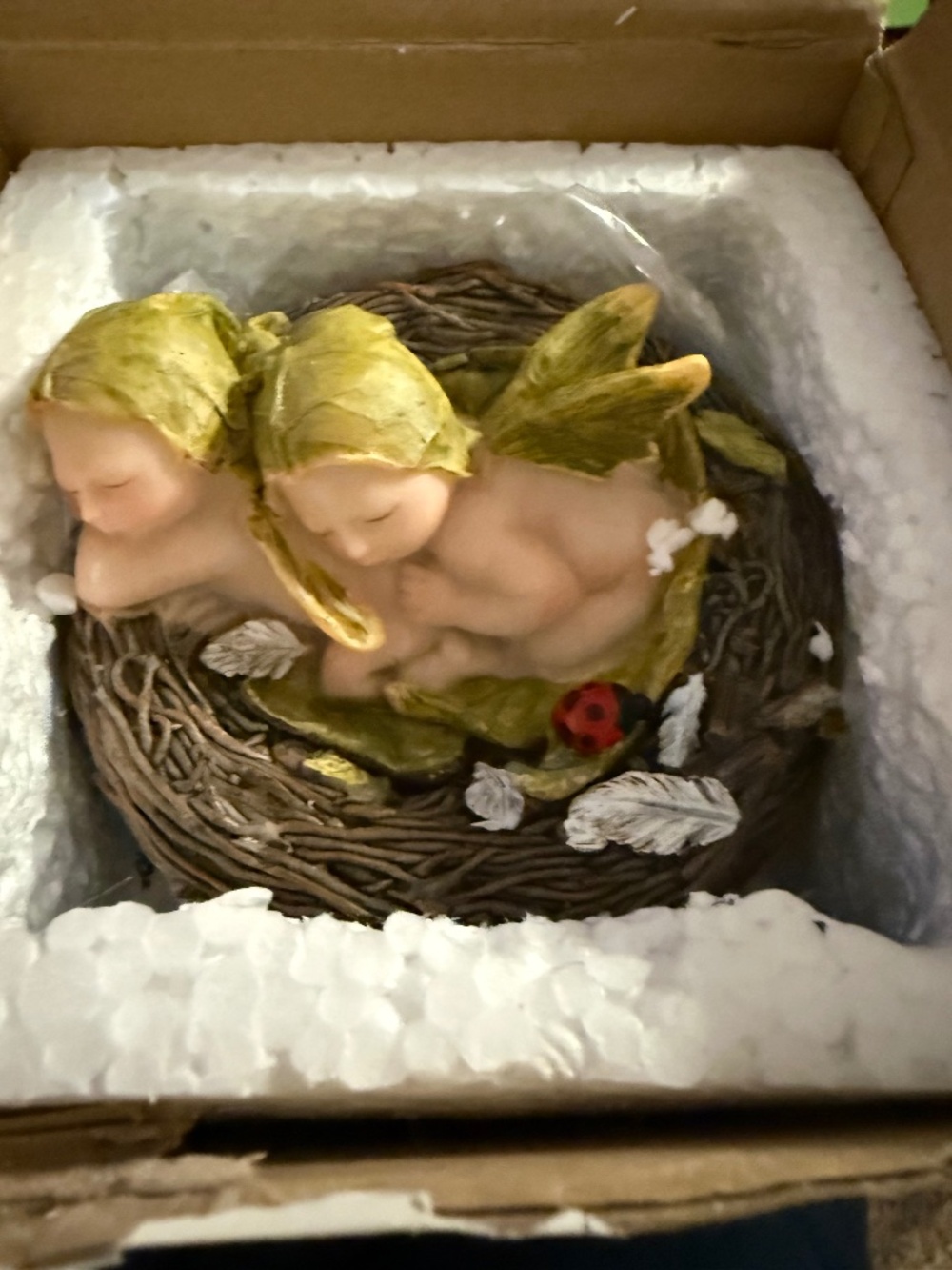 Top Collection 4207 Sleeping Fairy Twin Babies in Nest NIB